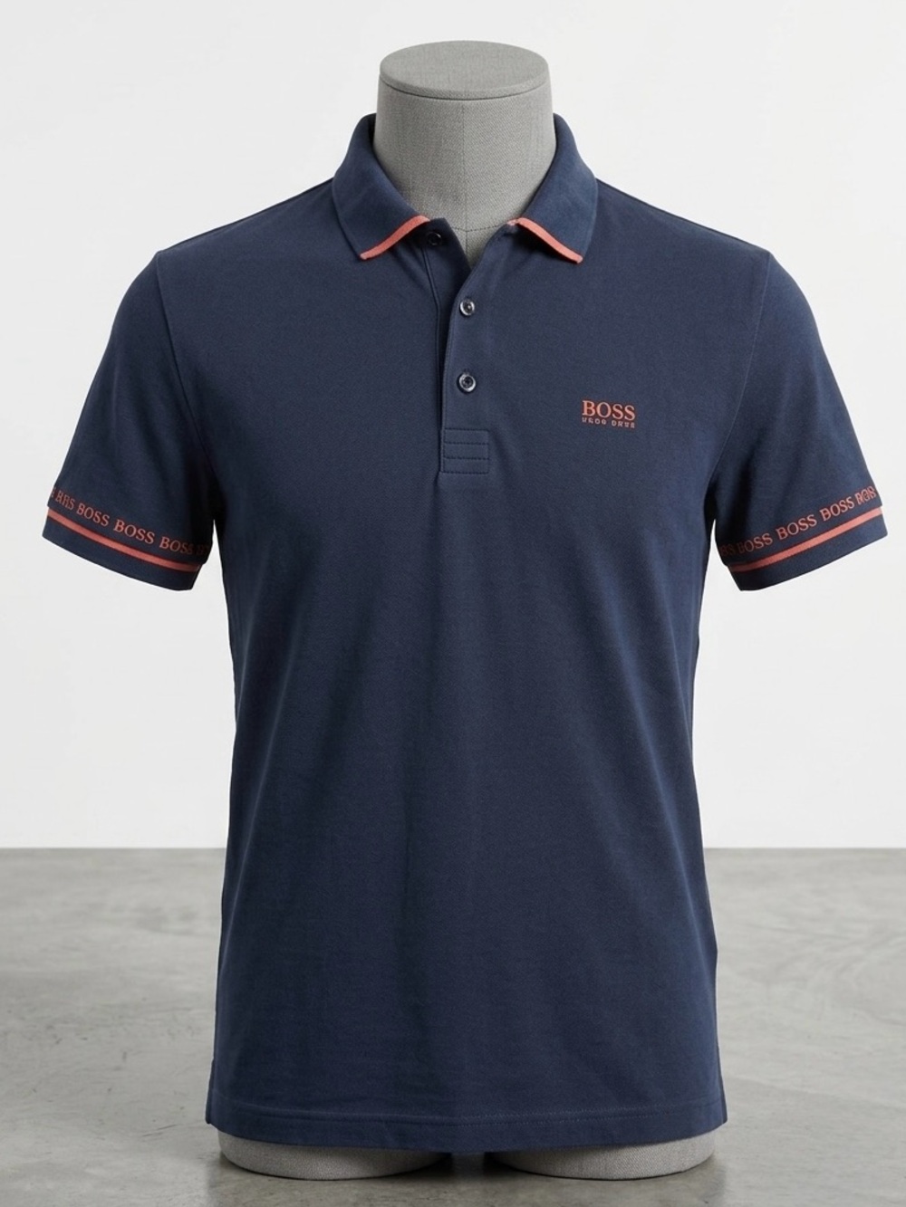 Boss Navy Polo with Red Collar Accent